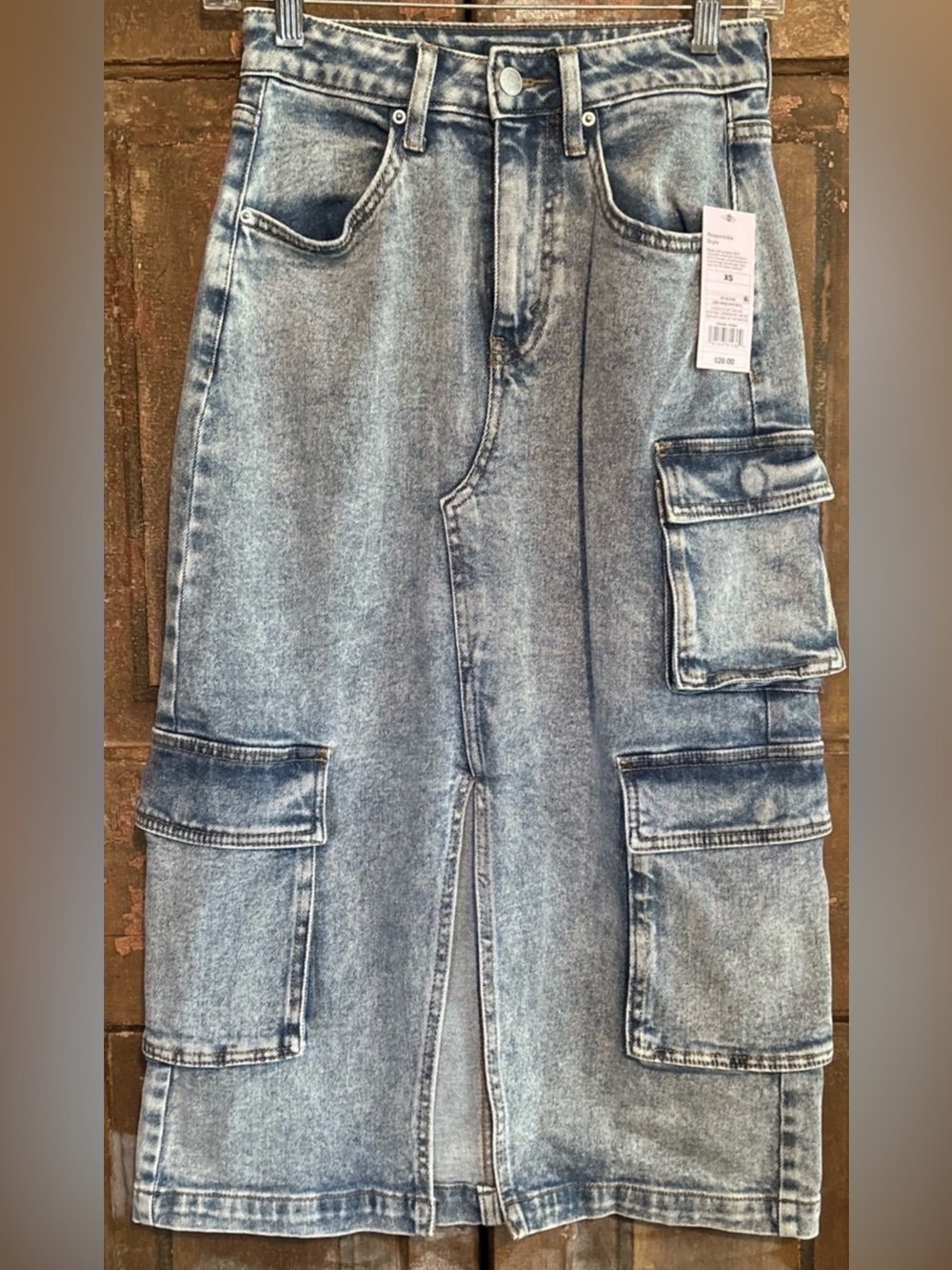 Wild Fable Women’s Midi Front Slit Utility Jean Skirt Cargo Pockets XSmall NWT